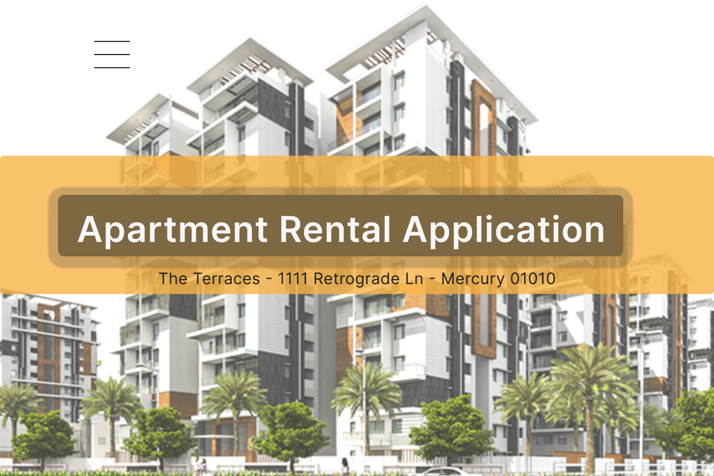 Apartment rental application UX prototype showing search and listing flow
