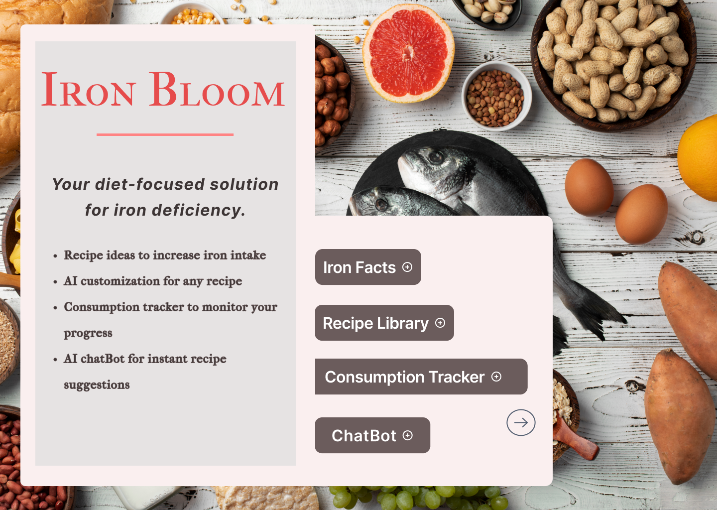 IronBloom accessible health app prototype focused on iron deficiency support